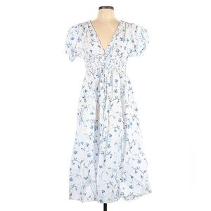 Hill House Sabrina Puff Sleeve Midi Dress White/Floral Blue